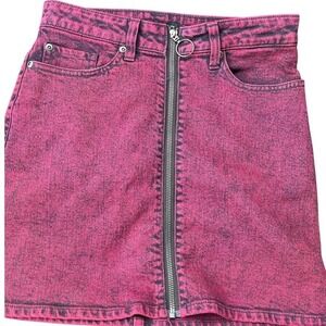 HOT TOPIC Mini Skirt Pink Acid Wash‎ Denim Full Zip Front Punk Rock